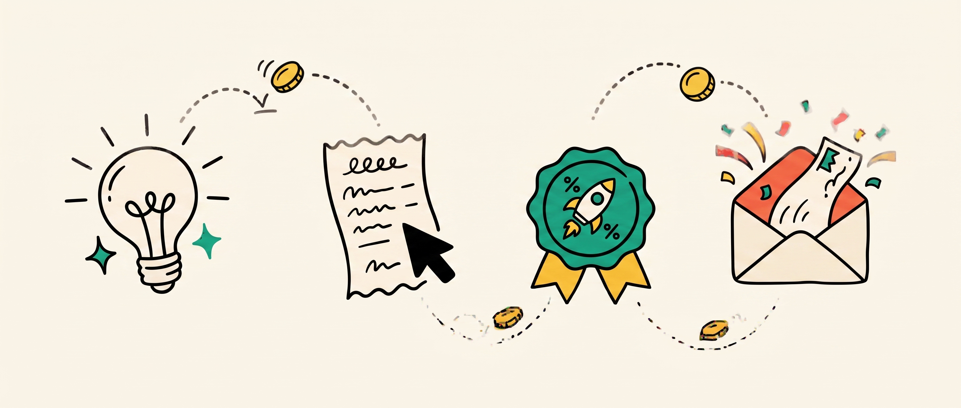 Doodle journey: idea, AI prompt, launch badge, celebration